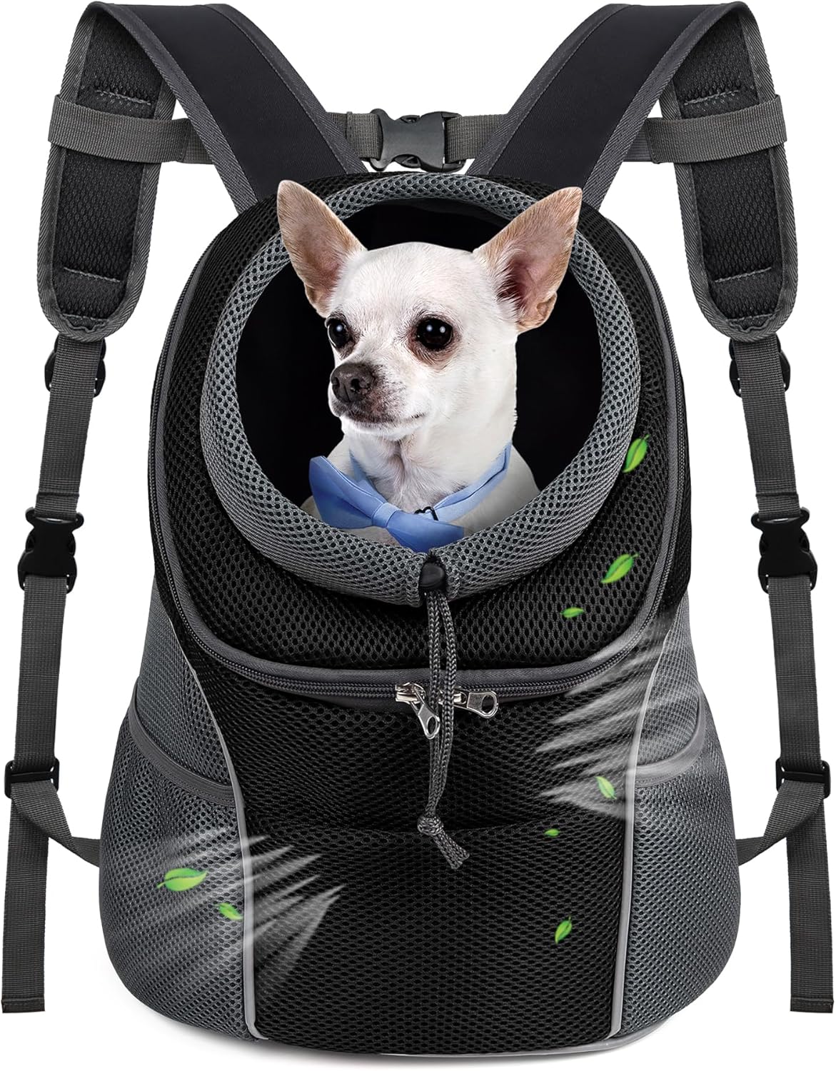 WOYYHO Pet Dog Carrier Backpack Small Dog Front Backpack Ventilated Dog Carrier Back Pack with Storage Pockets, Adjustable Straps & Safety Belt for Travel Hiking Outdoor (Size M: 5-9 lbs, Black)